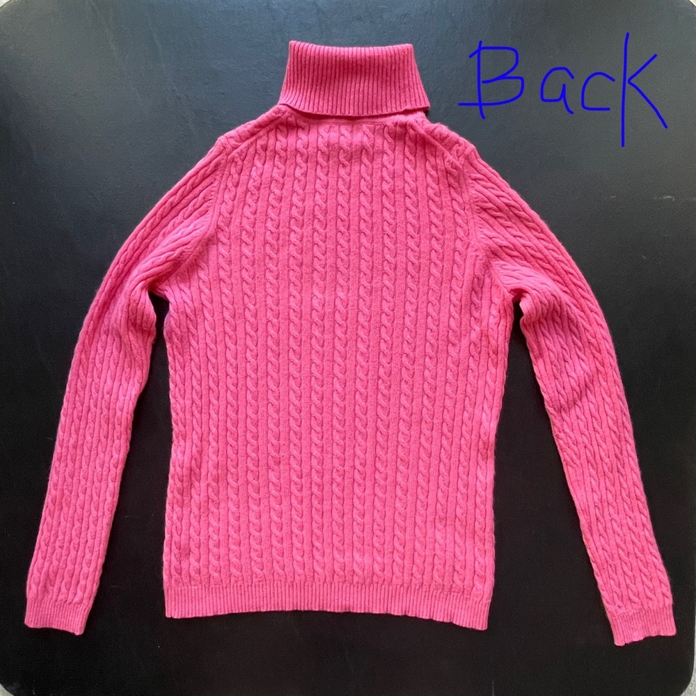Pink Cashmere Cable Knit Turtleneck Sweater - Picture 8 of 8